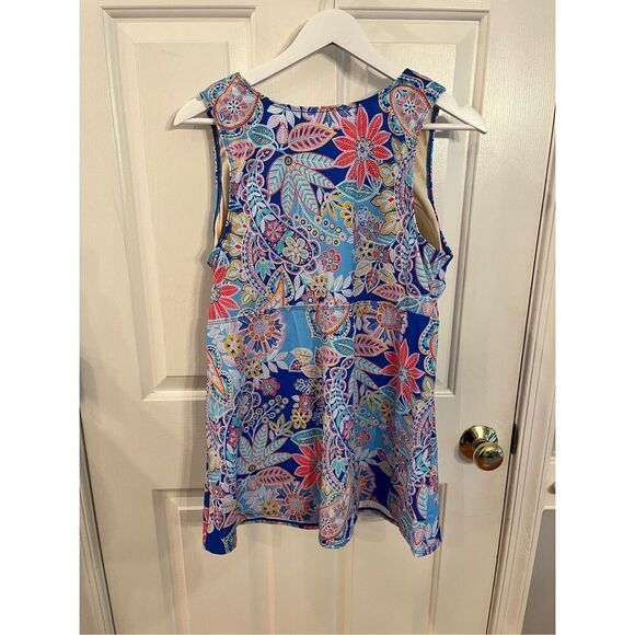 Ambernoon II Blue Retro Flower Print Twist Front UPF 50 Tankini Top sz 18W NWOT - Picture 4 of 5